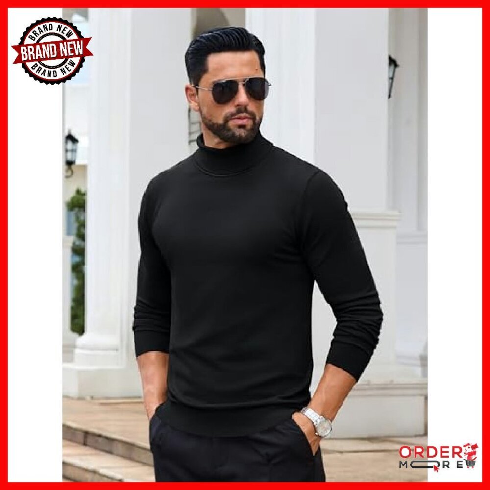 Men's Slim Fit Turtleneck Sweater Lightweight Knit Pullover Long Sleeve - Picture 4 of 8